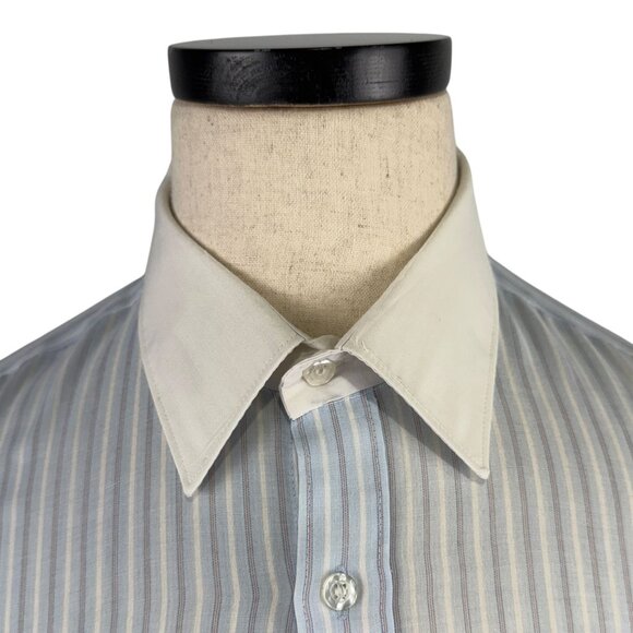 Vintage 80's Blue & White Striped Button Up Short Sleeve XL Shirt By Botany - Picture 10 of 11